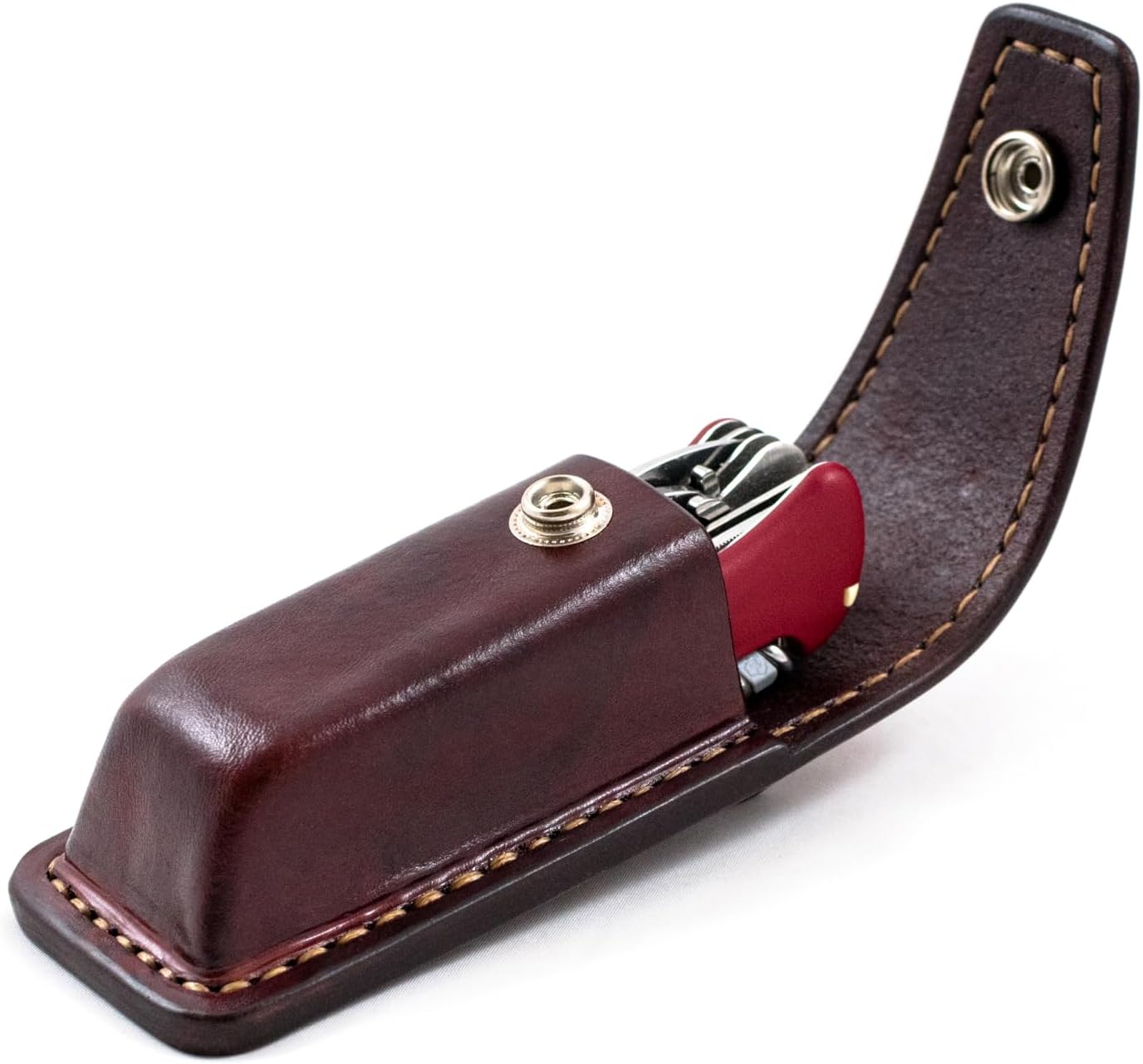 Leather case made to fit Victorinox Work Champ, custom leather pouch with belt loop, closed top with snap button