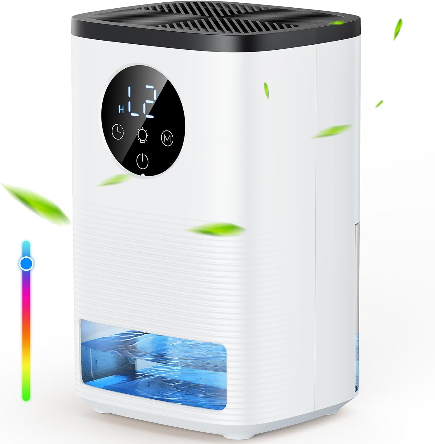 Deumidificatore Casa 1600ML, Deumidificatore Portatile Silenzioso, 2 Modalità Timer 24 ore Spegnimento Automatico, Controllo Touch 7 Colori di Luce per Camera da Letto, Guardaroba, Bagno