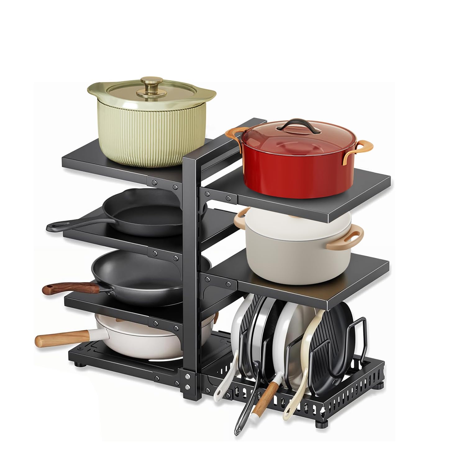 Heavy Duty Pots and Pans Organizer under Cabinet, 7-Tier Adjustable Pan Organizer Rack for Kitchen Cabinet Organizers and Storage