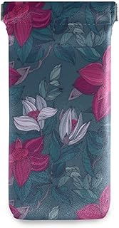susiyo Vintage Floral Dark Pink Glasses Case Portable Microfiber PU Leather Soft Sunglasses Bag Eyeglasses Pouch Holder Squeeze Top for Women Men