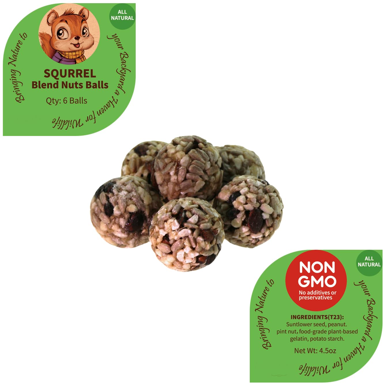 Squirrel Food Balls, 48 Pieces, with Sunflower Seeds, Peanuts, Pine Nuts, Carrots, for Wild Bird, Squirrel, Chicken and Wildlife Small Animal. All in Nature Nutritious Food for Wild Small Animal