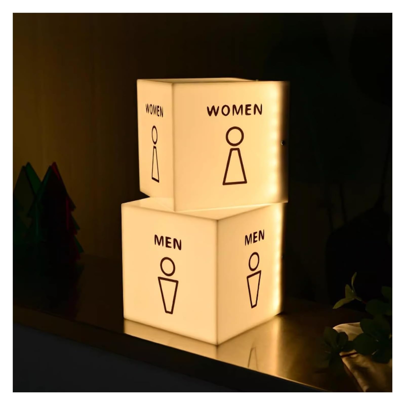 Carteles para aseos, Letrero iluminado con luz de baño acrílico, caja luminosa en forma cubo 6 pulgadas