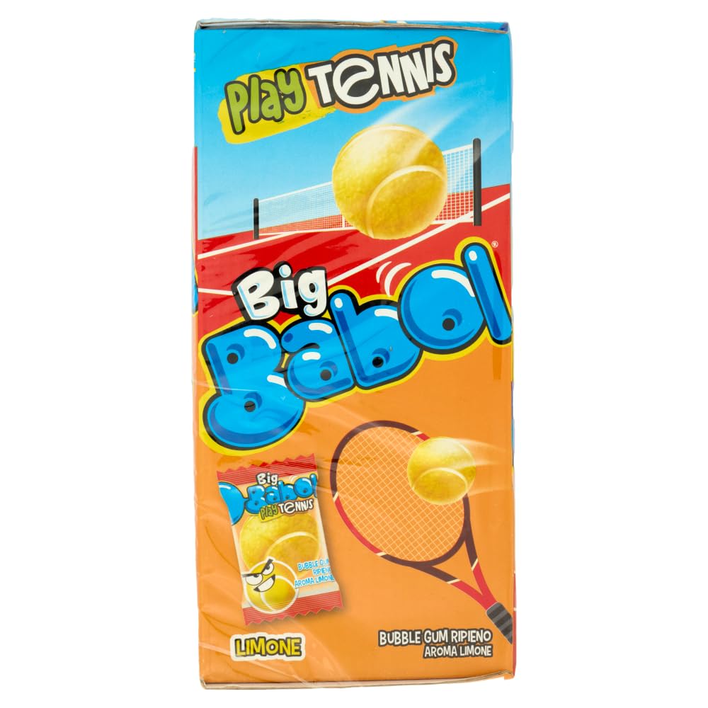 Big Babol Play Tennis, Chewing Gum morbido, Gusto Limone, senza Glutine, Confezione da 200 Gomme da Masticare Monoporzione, Incartate Singolarmente da Condividere, per Feste e Compleanni Bambini