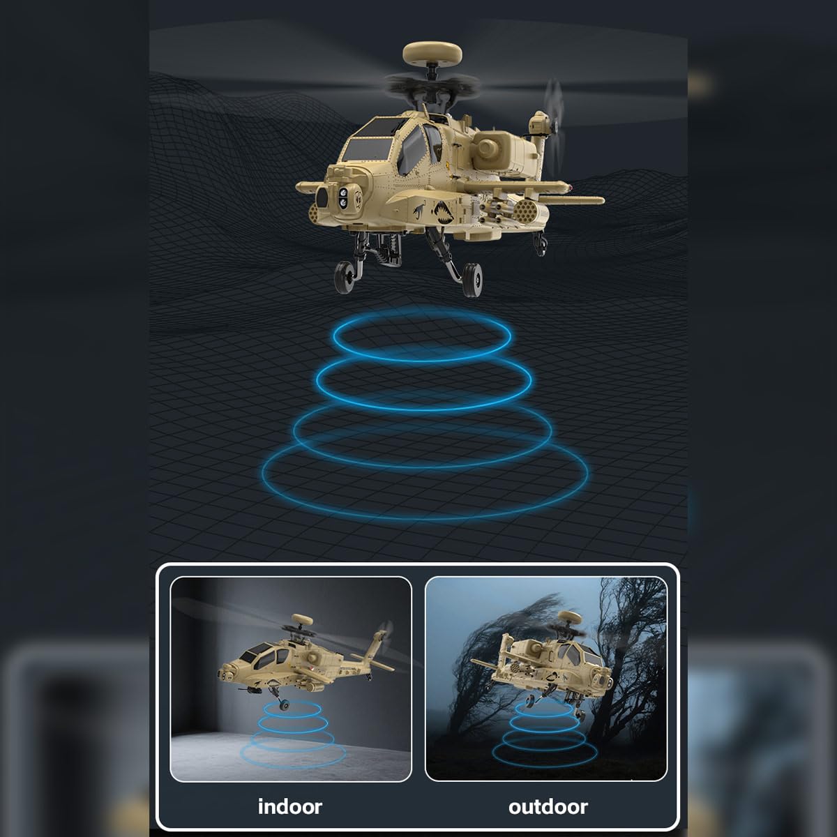 1/32 Apache RC Helicóptero, 2,4 GHz, 6 Canales, Doble Rotor Coaxial 6G/3D RC Modelo de Avión con Mantenimiento Óptico de Altitud, Regalo Para Principiantes En Aviones Control Remoto (RTF/F11-N AH64)