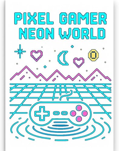 Electric Color Pixel Mountains Poster - Retro 8-Bit Arcade Wall Art - Gloss Paper Finish - Gaming Room Decor