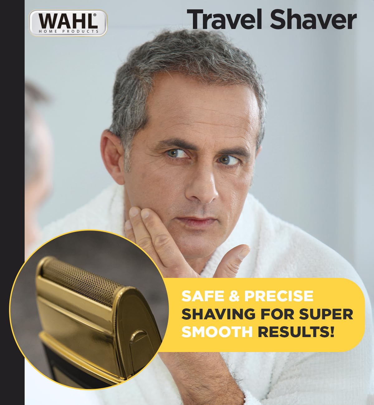 Wahl Travel Shaver USB, 0.4 mm cutting length, 45 minutes run time, Perfect travel companion with USB charging facility, Extra Cutting blade and foil to move along the contours, Black & Gold - 3025441IN 1