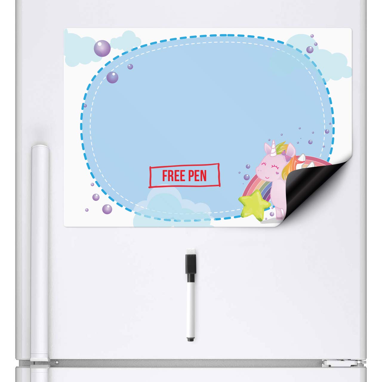 Ckb Ltd White Unicorn Magnetic Fridge Memo Board Dry Wipe Planner Magnet Signage Sheet With Marker Blue Board & Pen Colourful Kitchen Notice Large Daily Menu Shopping To Do List