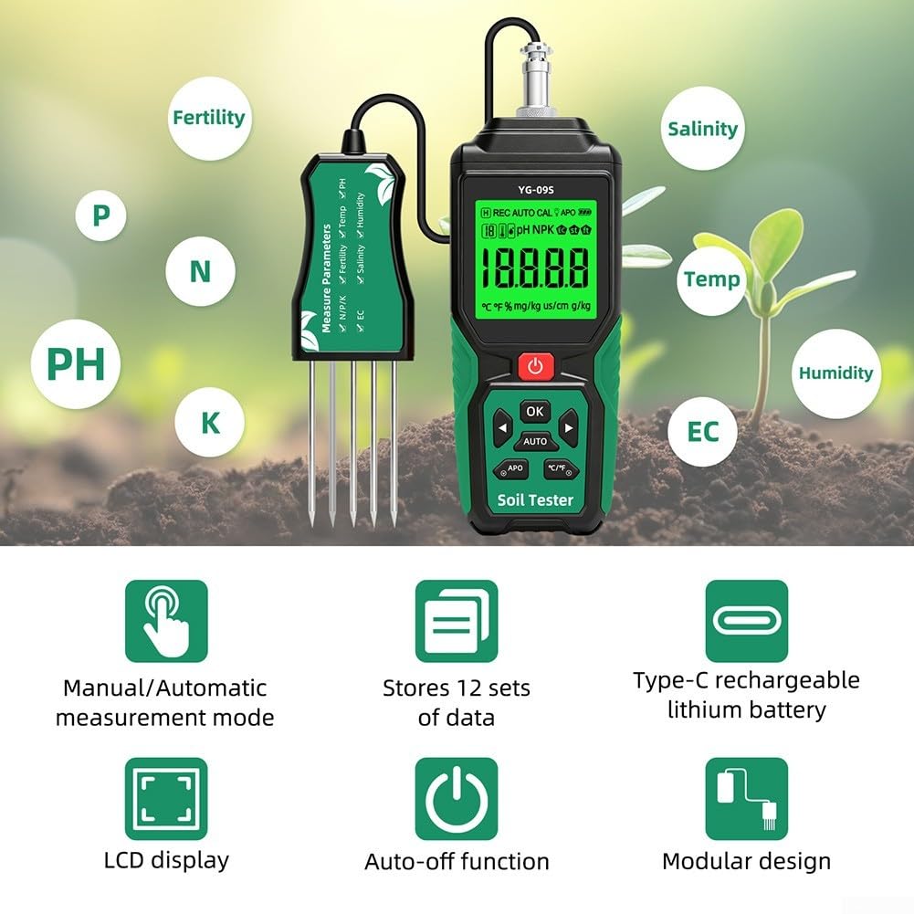 9-in-1 Bodentester Digital NPK pH Feuchte Temp