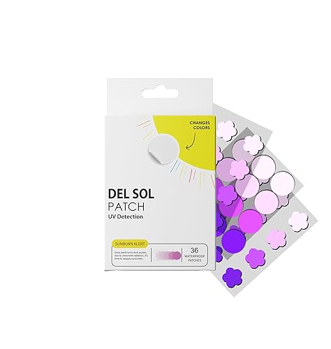 Del Sol Spot My UV - Adhesivos/parches para niños y adultos, parches de detección de protección ultra violeta de 0.59 pulgadas, parches /