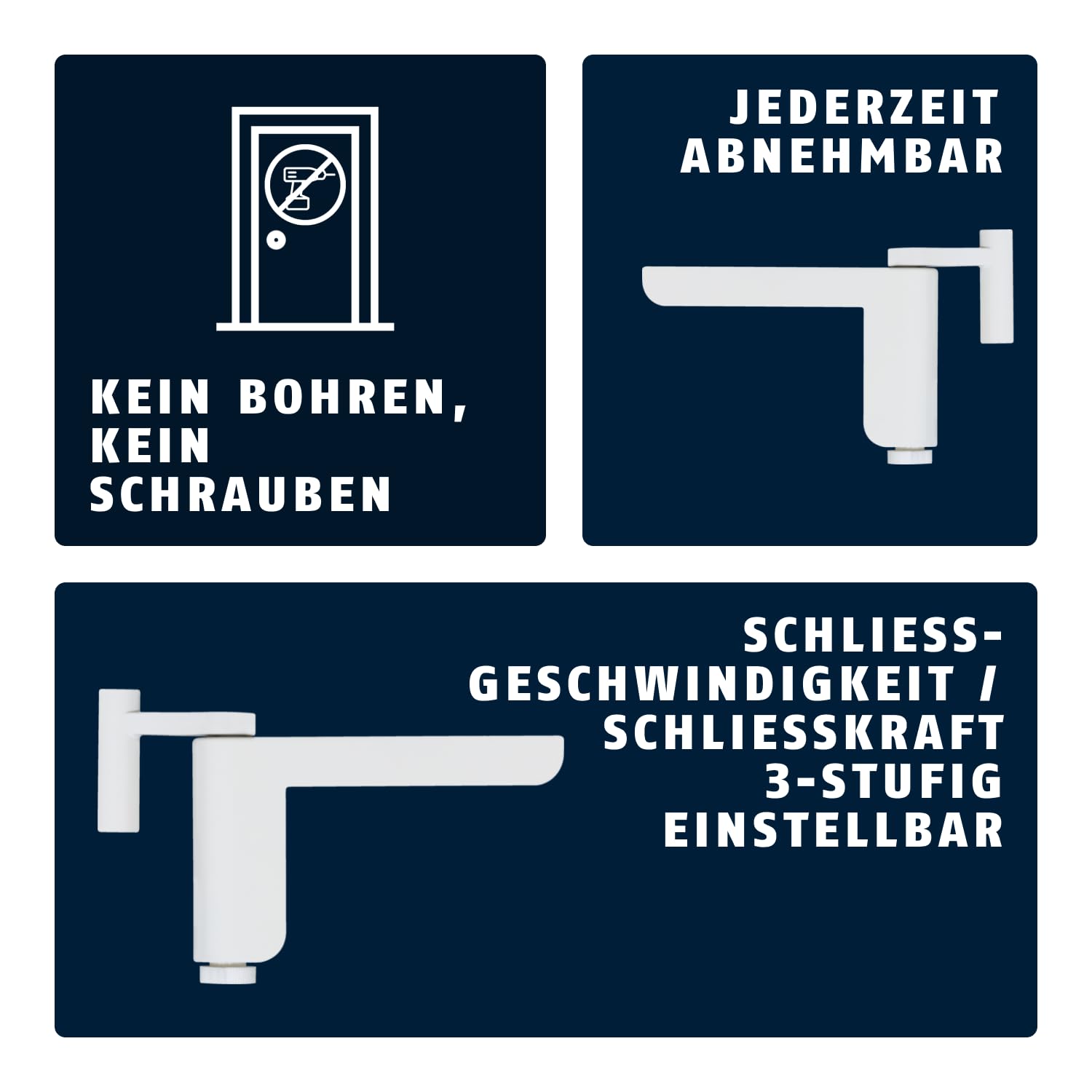 ABUS Türschließer 2603 für leichte Innentüren – geeignet für DIN links und rechts schließende Zimmertüren – ohne Bohren, ohne Schrauben – Weiß