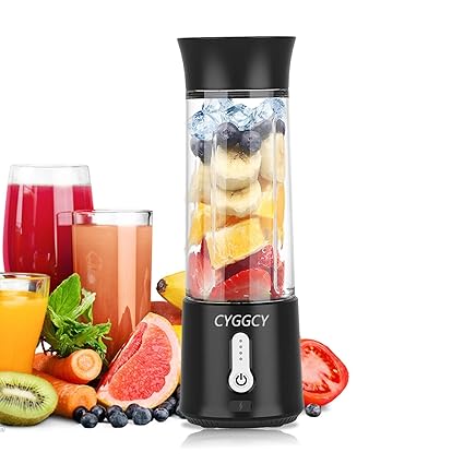 CYGGCY Portable Blender, USB Rechargeable, Travel Mini Personal Blender for Shakes & Smoothies, 17.6oz Fresh Juice Blender, with 6 Stainless Steel Blades and 4000mAh Rechargeable Battery (black)
