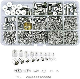Lollibeads (TM) (1000 Pcs) Silver Plated Barrel Leather Cord Ends Cord End Cap 3mm-12mm, Lobster Clasp 10mm 12mm 14mm,Jump Ring 5mm-8mm, Jump Ring Open Tool and Extension Chains Kits Assorted Pack