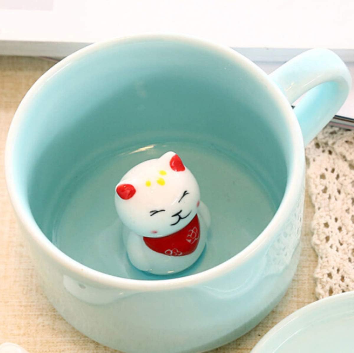 Lucky Cat 3D Cute Cartoon Animal Ceramics Coffee Cup - World's Greatest father, 8 OZ Coffee Mugs - Gift for Best Dad Mom Husband Wife Uncle Aunt Grandpa Grandma Ever Ceramic Mug White