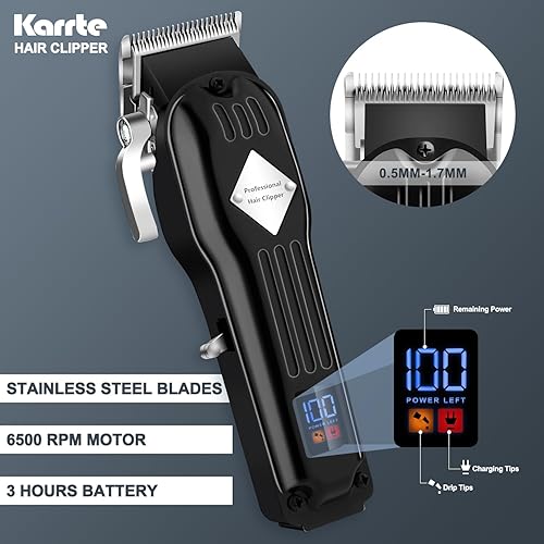 Miniatura 3 de Karrte Kit profesional de cortapeloscortadora de pelobarba para hombres, kit de peluquería para cortadora de pelo (negro)