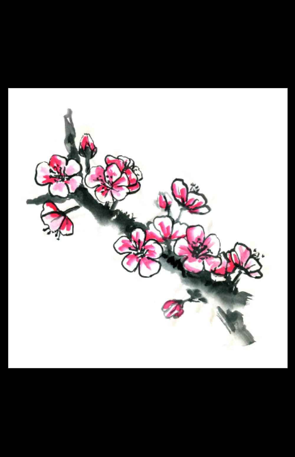 Ink drawing of Japanese Cherry Blossoms: 5.5" x 8.5" Journal for writing Down Habits Diary, Notebook, Ruled/Lined, 192 Pages