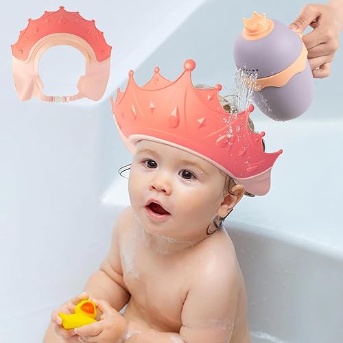 Miniatura 7 de FUNUPUP Gorro de baby shower para niños, protector ajustable para lavado de cabello de niños pequeños con taza de enjuague de champú, gorra de baño,