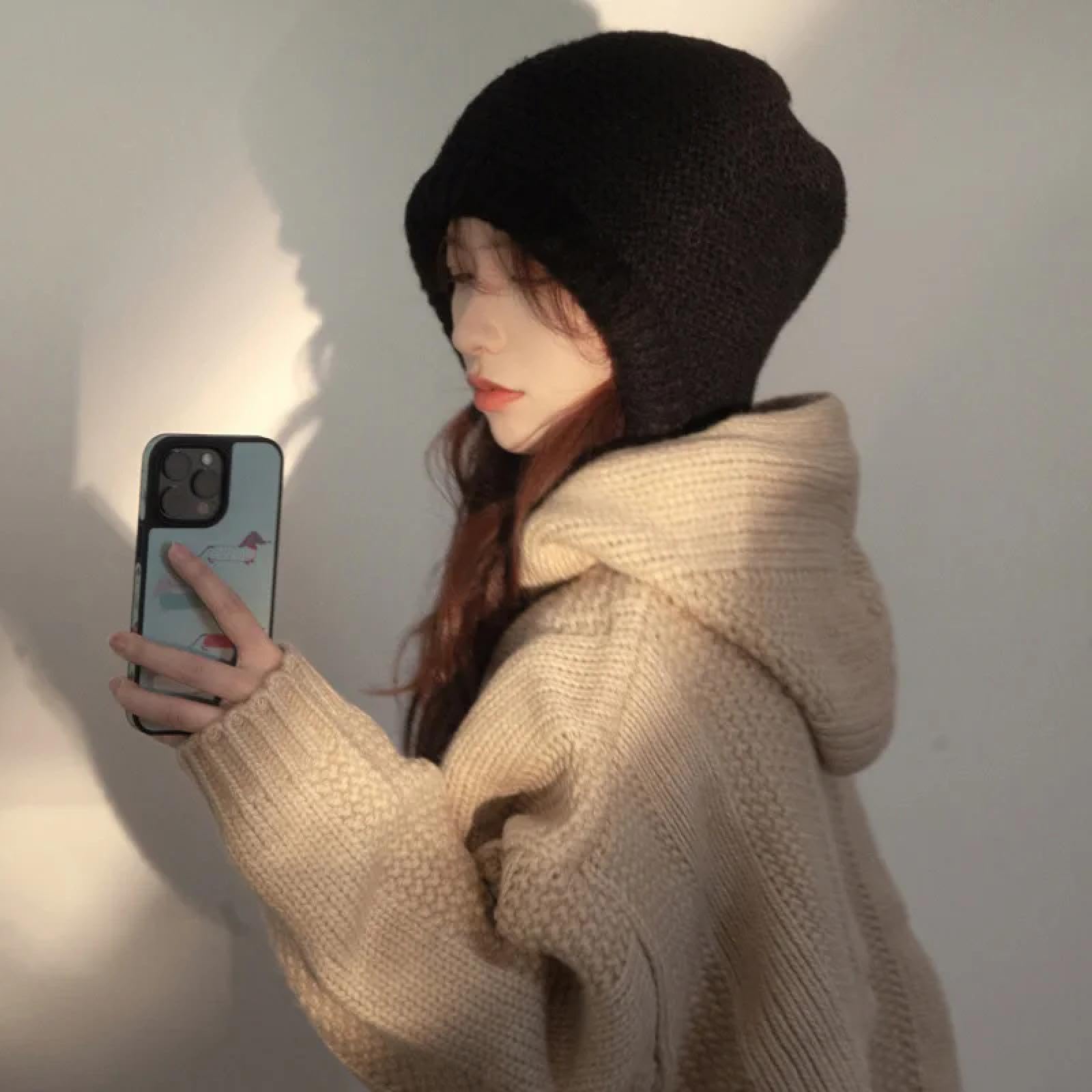 Czapki Czapki Skullies Czapki Beanie Zimowa Dzianinowa Czapka dla Kobiet Jednolity Kolor Miękka Binnet Pogrubiona Wiatroszczelna Czapka Z Kapturem Regulowane Paski Ochrona uszu Czapka