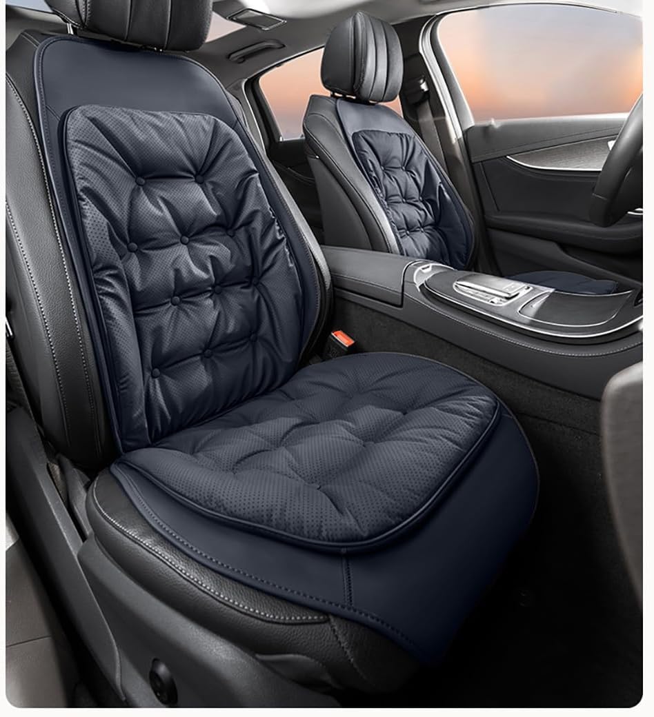 SANRILY 1Pcs Comfortable PU Leather Car Seat Cushion with Back Support Pad for Driving Soft and Breathable Seat Pillow for Car,Truck, Office, Sciatica Pain Relief Seat Cushion Pads Black