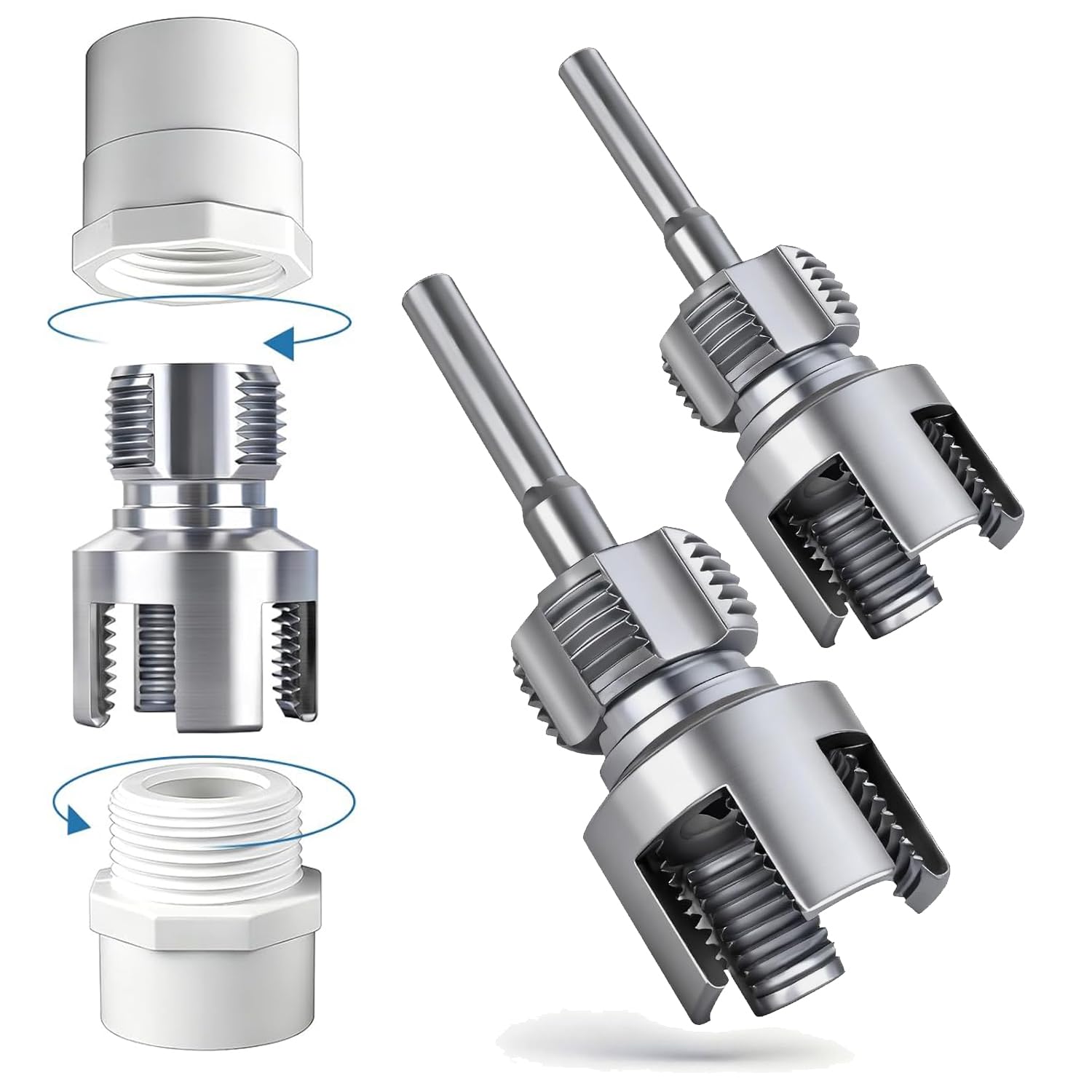 2Pcs Pipe Threading Die Heads Set, 1/2" & 3/4" Pipe Threader Heads, 2 in 1 Integrated Internal & External Pipe Threading Tool with Hex Shanks for Electric Drill Use-image-22