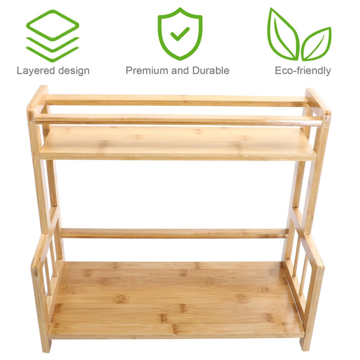 Organizador de Gabinetes de Cocina de Bambú Beige de 2 Niveles, Estante Multifunción para Condimentos y Especias, Ahorro de Espacio para Decoración de Cocina