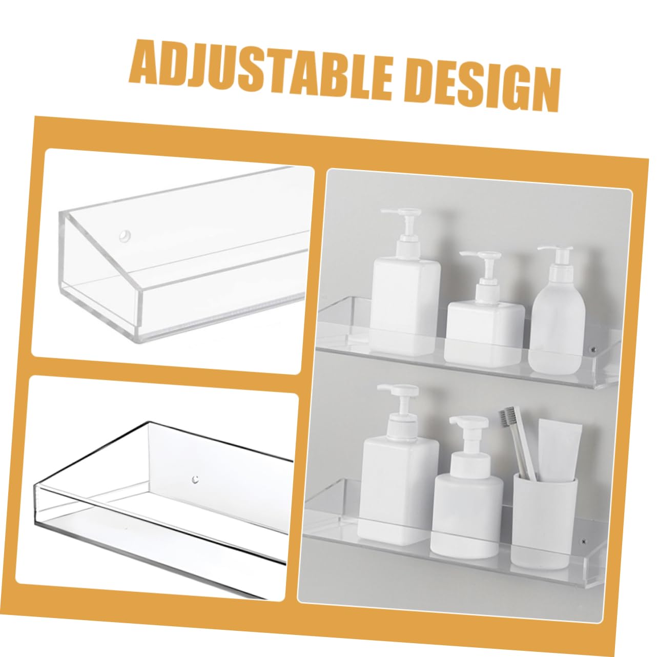 1juego Estante De Almacenamiento Acrílico Transparente para Baño y Cocina Estante Flotante Montado Pared Soporte para Jabón Champú y Utensilios De Cocina