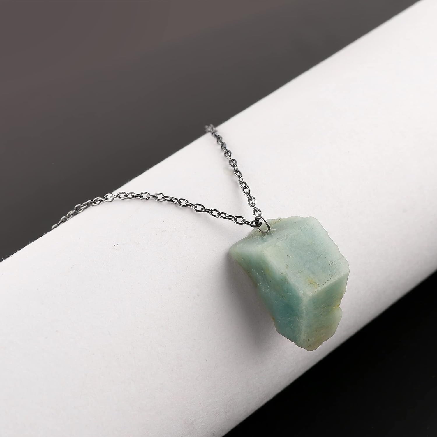 Aquamarine Necklace Natural Raw Gemstone Pendant | Black Plated Adjustable 16+2 Inch Chain | Blue Healing Crystal Jewelry for Women & Men | 15–25 Carat - Image 3