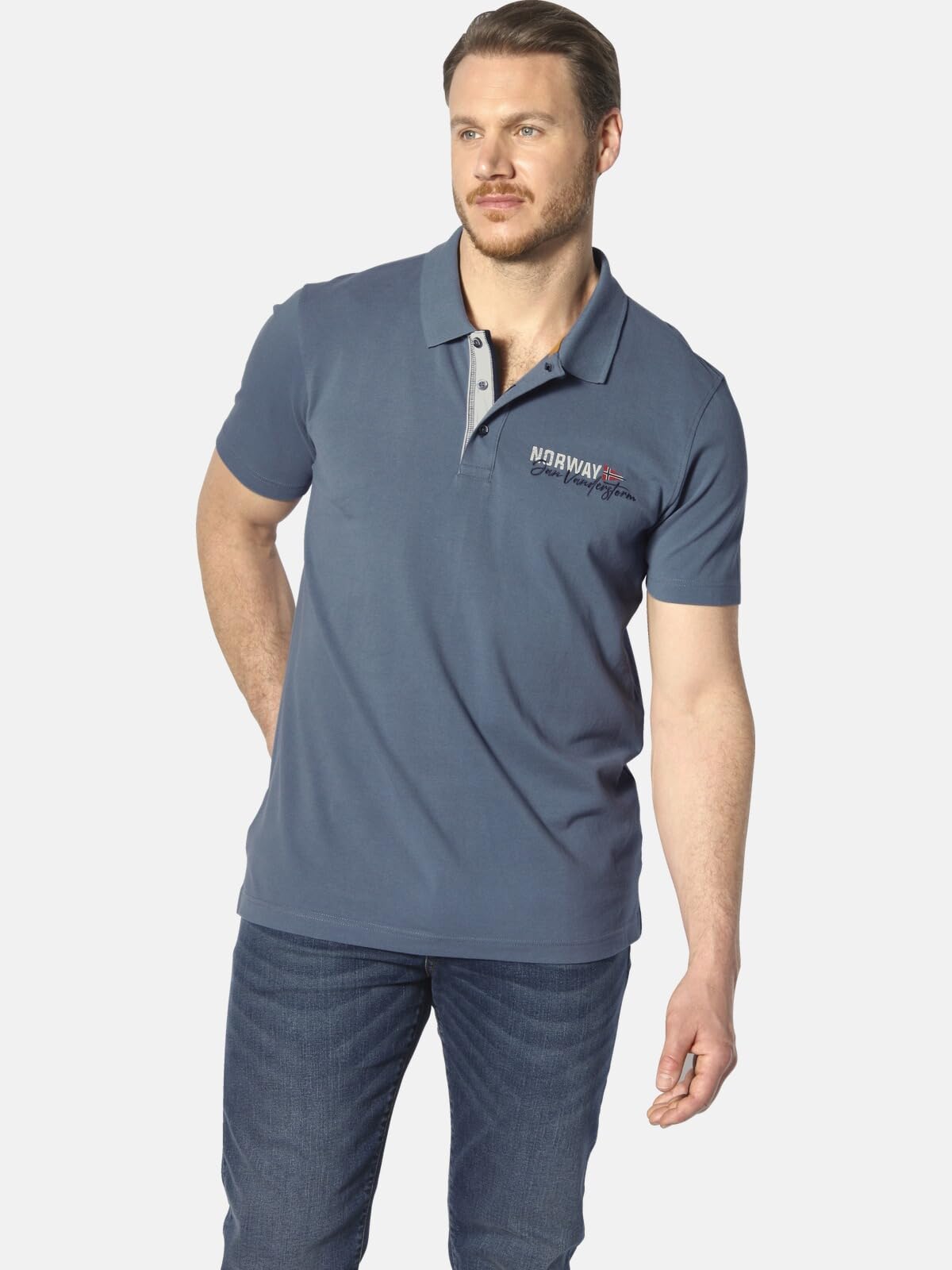 Jan Vanderstorm Herren Poloshirt Jakov | 100% Baumwoll-Piqué Shirt, Knopfleiste, atmungsaktives Kurzarm-Design, nordischer Casual-Look, große Größen L–7XL