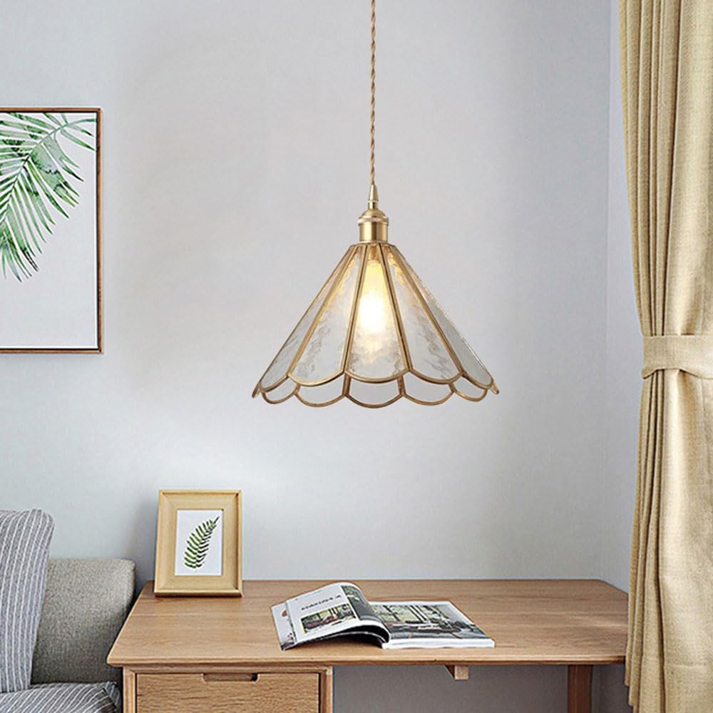 Japanese Brass Glass Pendant Light, Adjustable Height Pendant Lighting,Simple Farmhouse Pendant Light,Fixture for Kitchen Island Dining Room Over Table Bedroom Pendant Light