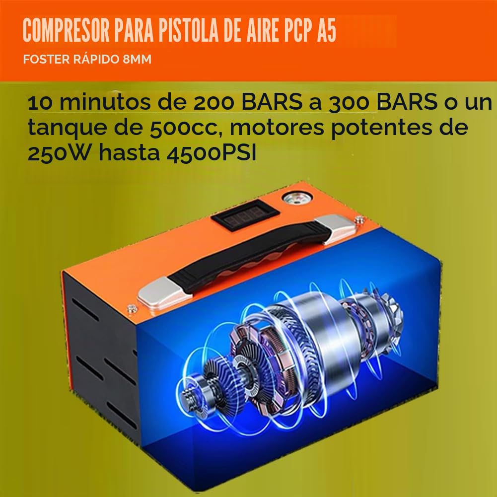 Compresor de aire PCP de alta presión de 300 W, compresor de aire portátil PCP de 30 MPa/300 Bar/4500 PSI, bomba de aire de alta presión, apagado manual, compresor, bomba de aire para botella