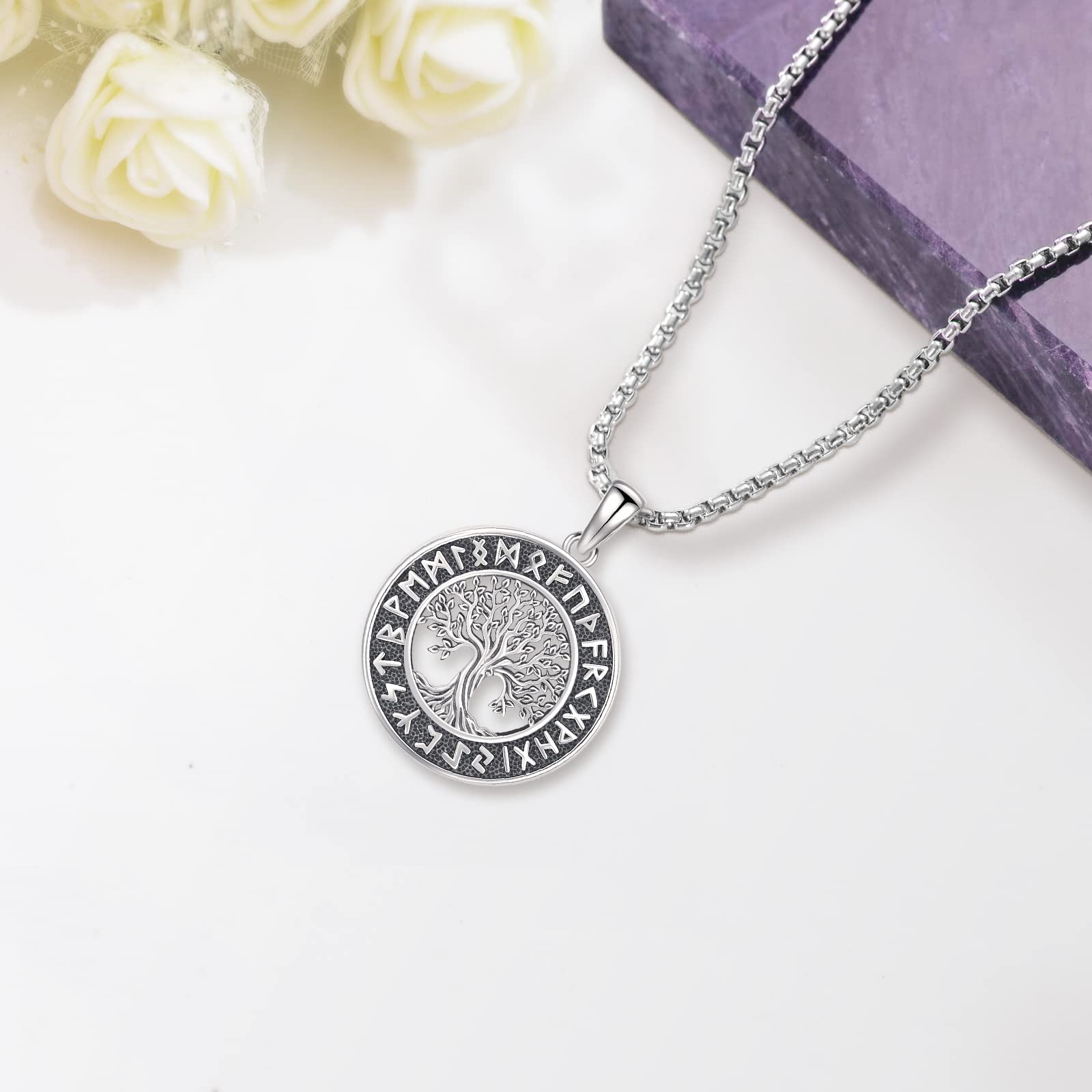 Eusense Wikinger Schmuck 925 Silber Viking Halskette Geschenke Amulett Nordische Mythologie Anhänger Geschenk für Herren Damen