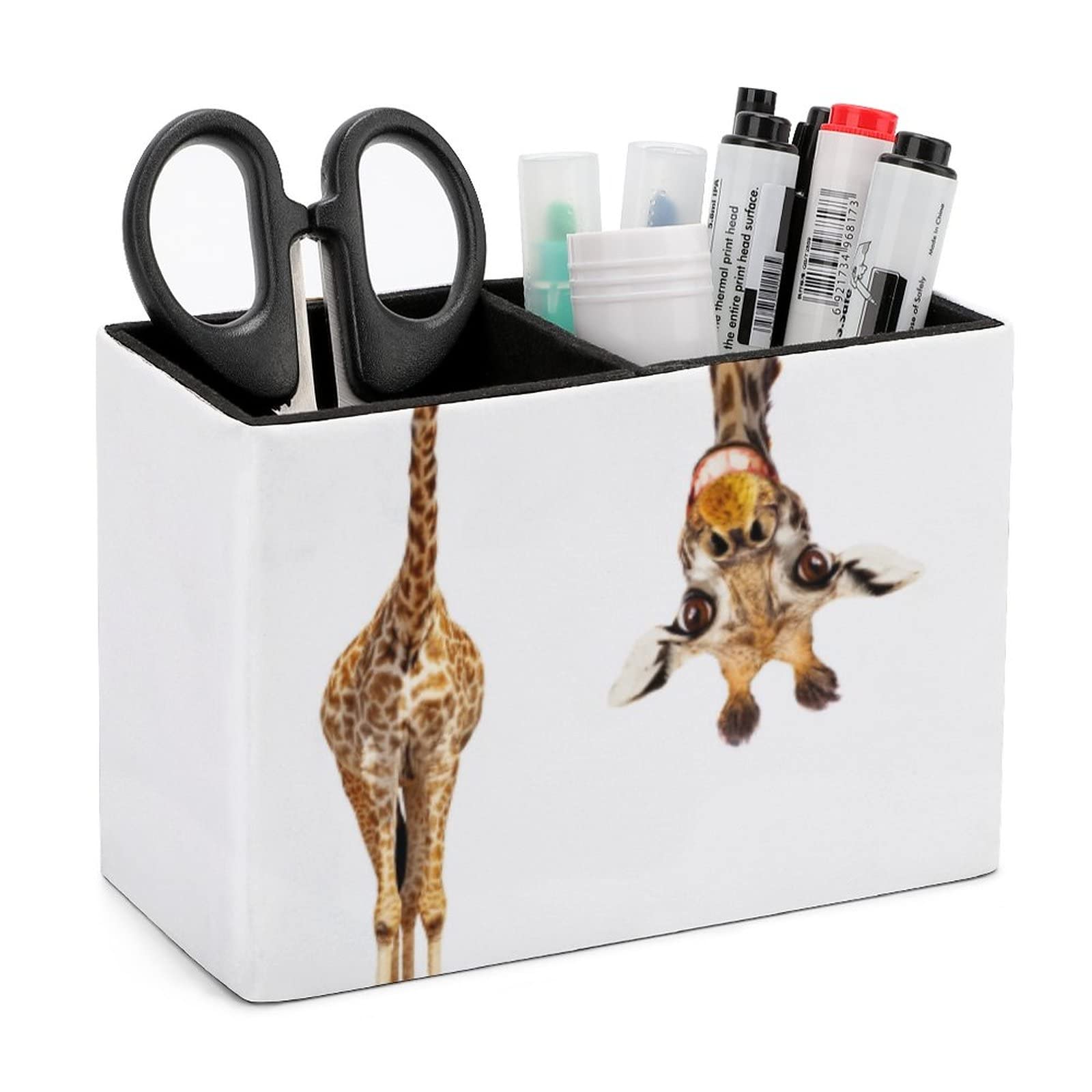 Niapessel Pencil Holder for Desk, Funny Giraffe Pen Holder Storage Desktop Pen Organizer Desk Pencil Organizer Makeup Brush Holder for Office School College Leather