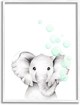 Stupell Industries Cute Cartoon Baby Elephant Zoo Animal Painting, Design by Studio Q White Framed Wall Art, 16 x 20, Grey