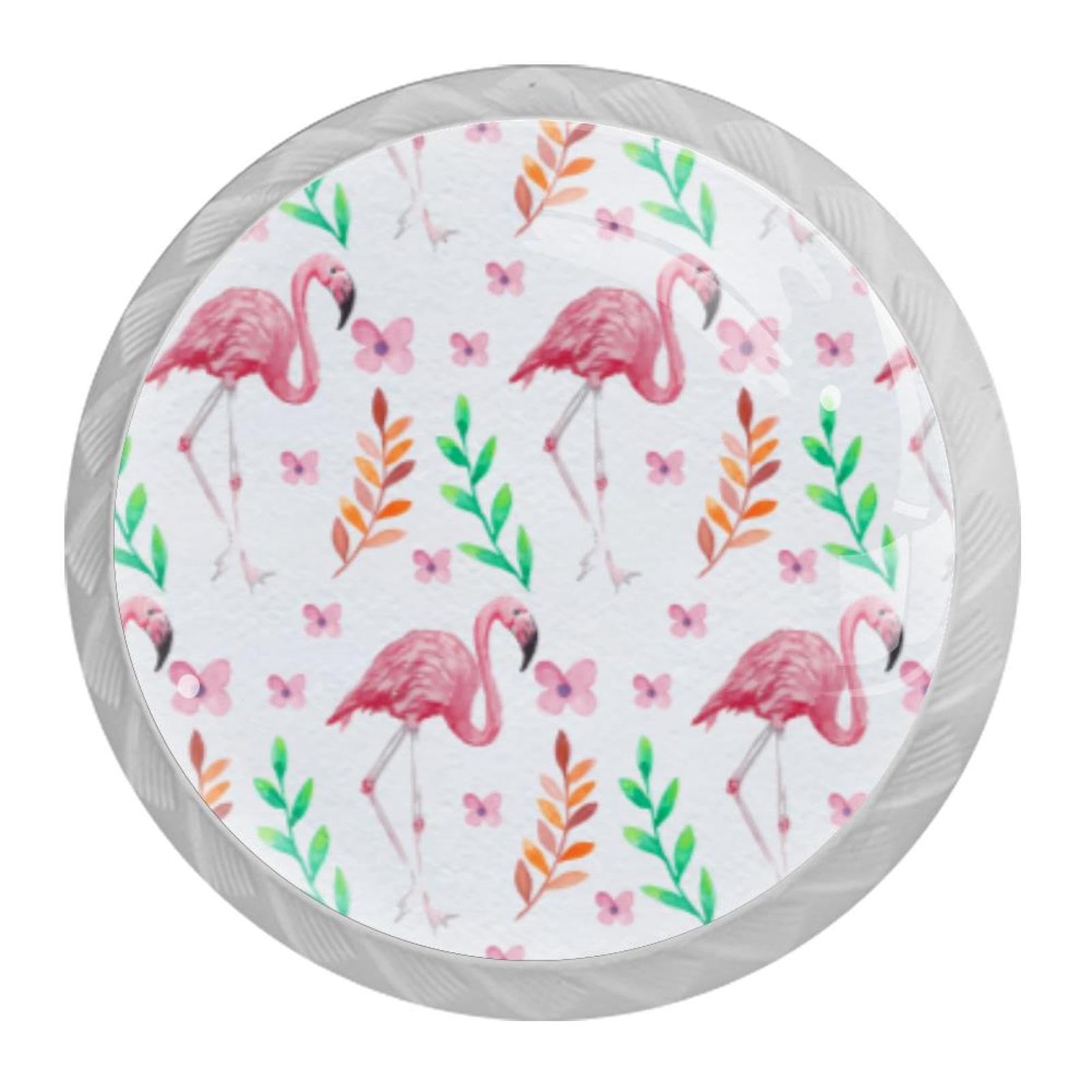 Tqmspg Multi04 4 Pieces Drawer Pulls Pink Flamingos Flower Door Knobs Dresser Handles For Kitchen Wardrobe Cupboard Hardware Furniture
