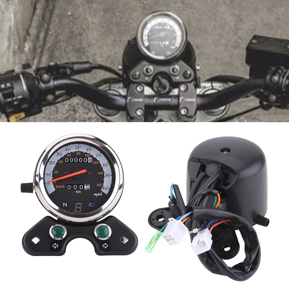 Compteur Moto, Keenso Compte- Compteur Kilométrique Jauge de Compteur de Vitesse Double Odomètre Universel Rétro-éclairage avec Indicateur