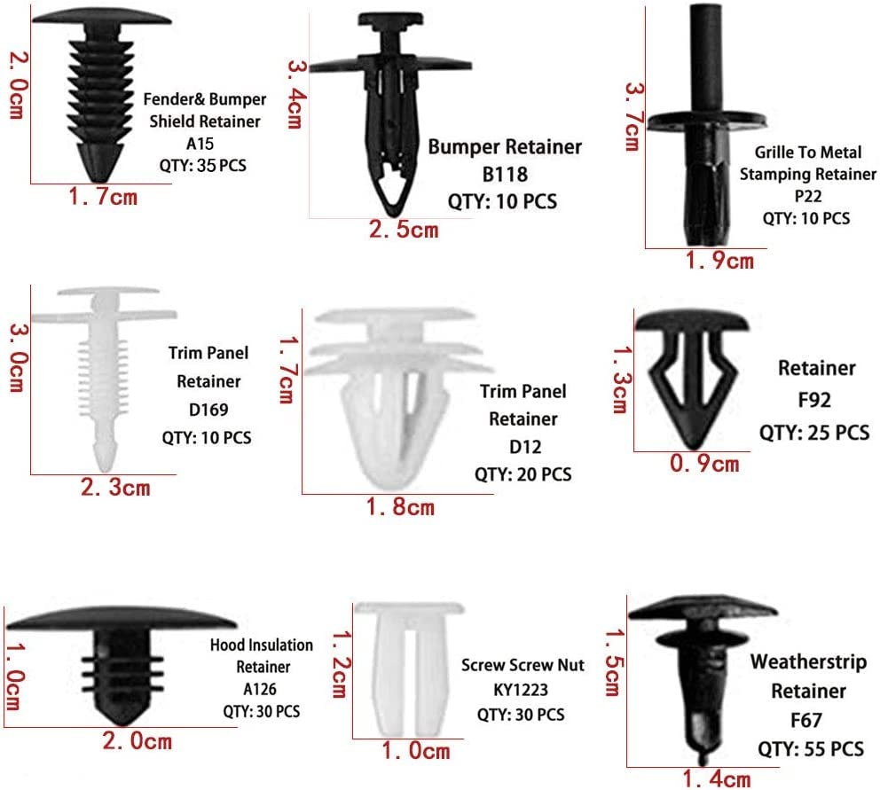 Kit 100 Clip Per Paraurti Auto - Rivetti In Plastica Nylon Neri Universali - Fissaggi Per Pannelli Porta, Paraurti E Parafanghi - 3