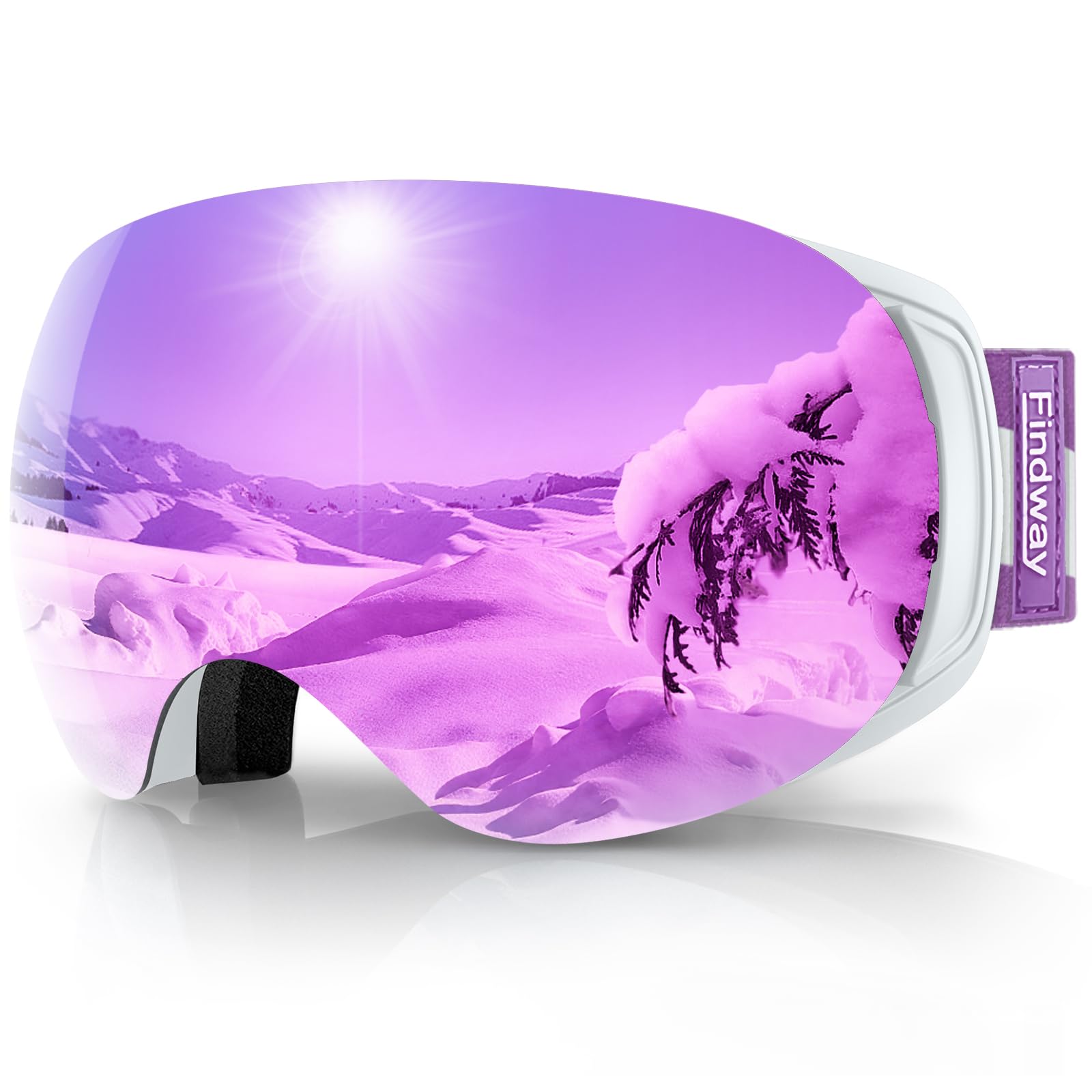 findwaySki Goggles, OTG Snowboard Goggles Magnet Interchangeable Lens Winter Snow Goggles Anti-Fog UV Protection Helmet Compatible for Men Women