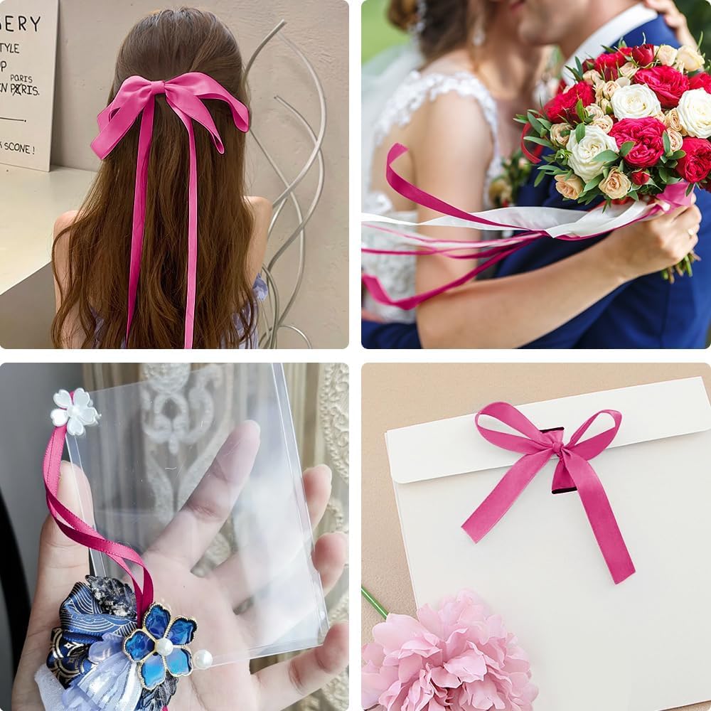 91m x 6mm Thin Hot Pink Ribbon Magenta Wedding Car Ribbon - Image 4