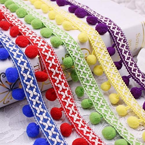 Yalulu 20 Yards Embroidered Trim Ribbon Pompoms Trim Fringe Ribbon Pom Pom Crafts Tassel Lace DIY Sewing Accessories Supplies (Navy Blue)