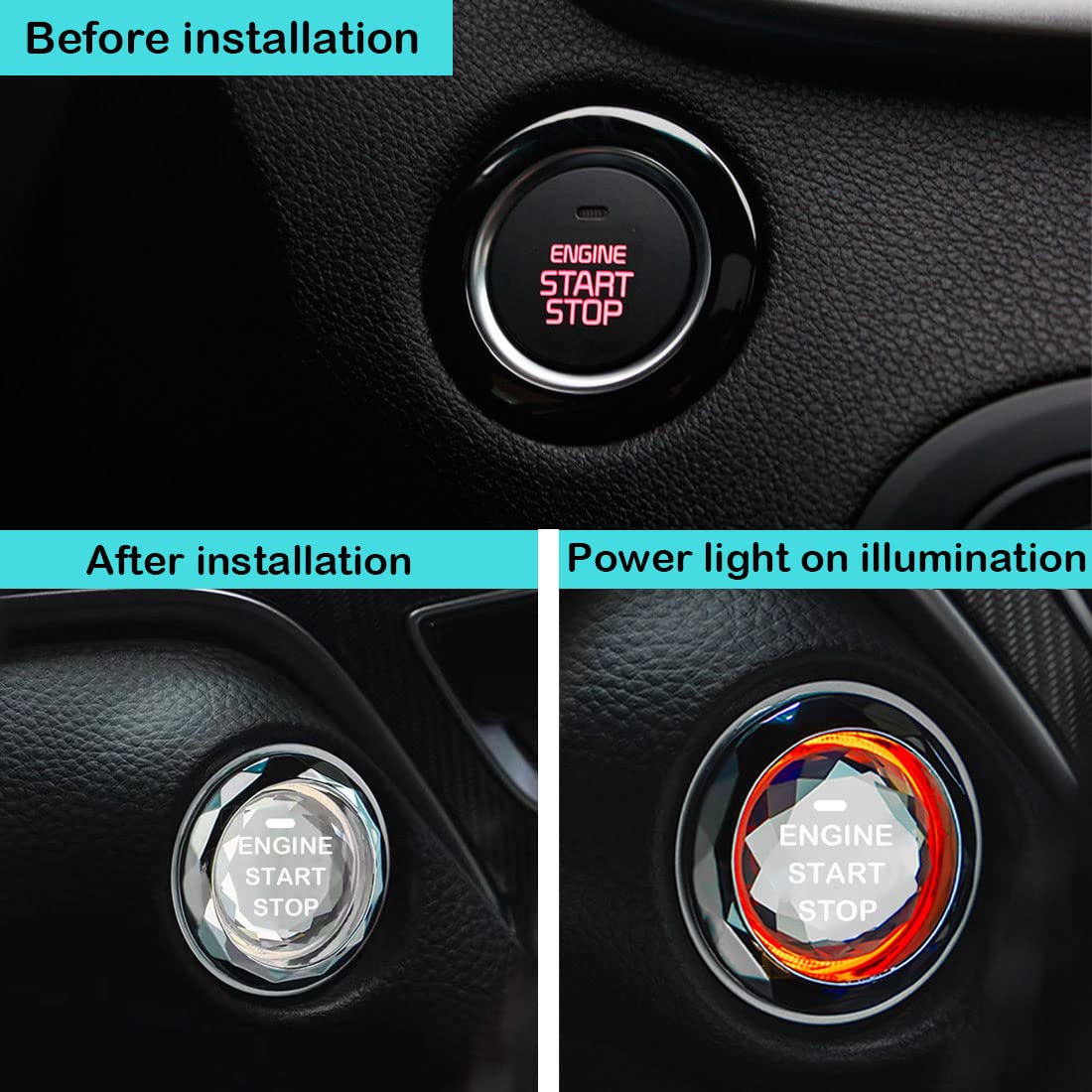 TOMALL Copripulsante Avviamento Auto Con Strass: Adesivo Decorativo Universale Per Pulsante Start/Stop, Cristallo Scintillante