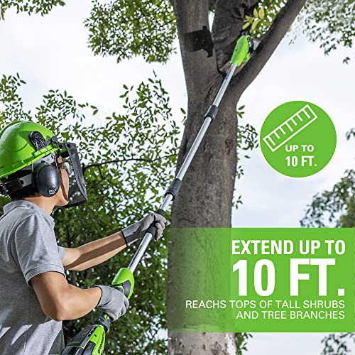 Image of Greenworks 24V Brushless 10 inch Cordless Polesaw + Pole Hedge Trimmer Combo (Great For Pruning and Trimming Branches / Shrubs), 4.0Ah Battery and Charger Included