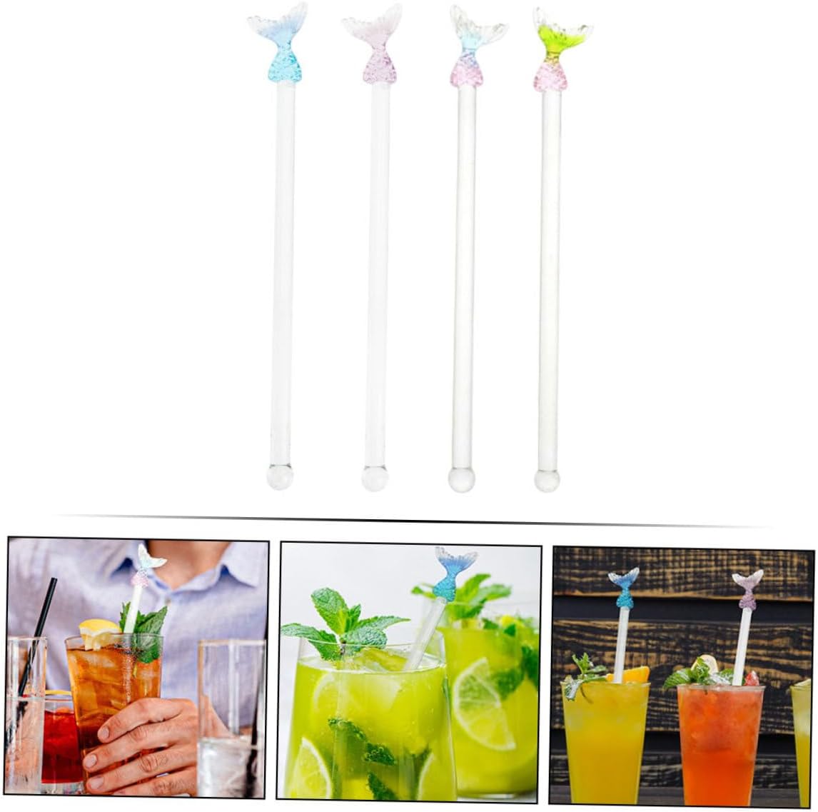 Hemoton 4pcs Mermaid Stirring Rods Handle Coffee and Cocktail Stirrers for Juices Tea and Beverages Ergonomic Design for Comfortable Mixing