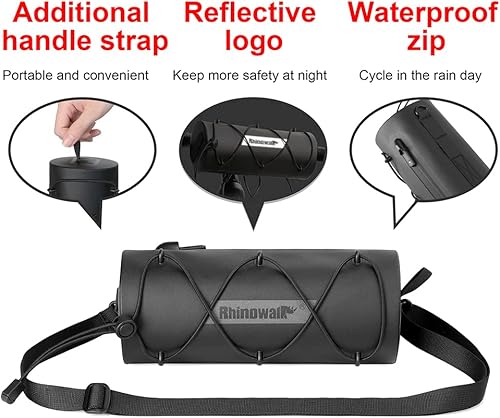 Miniatura 4 de Rhinowalk Bolsa de manillar impermeable para bicicleta, bolsa frontal de bicicleta, bolsa de almacenamiento Fram, bolsa de rollo de almacenamiento