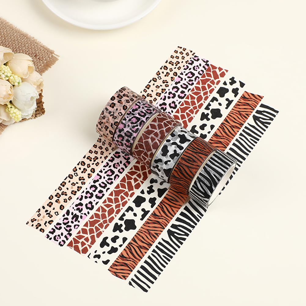 GOKEPO 6 Rolls Animal Print Washi Tape Stickers Cheetah Cows Zebra Giraffe Leopard Masking Tape Decorative Adhesive Stickers For DIY Crafts Scrapbooking Bullet Journals Planner Gift Wrapping, 98.4ft