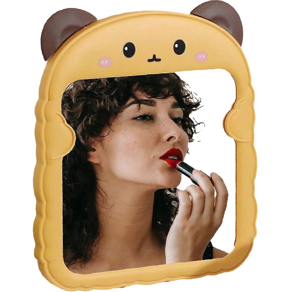 Bear Shaped Tabletop Vanity Mirror | Portable Folding Makeup Mirror with Stand & Hanging Option | Cute Desk & Travel Mirror for Bedroom, Dressing Table & Home Décor (A-Gold)-image-31