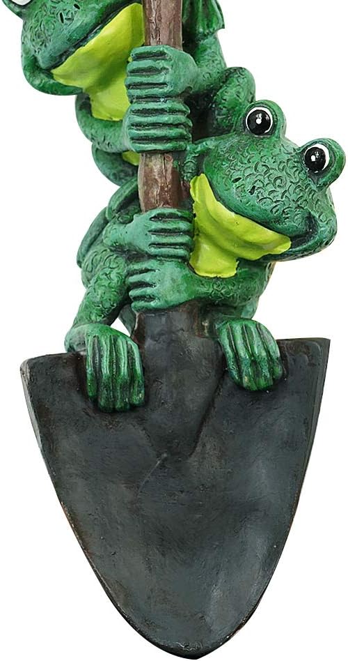 DreamsEden Frog Garden Statue, 3 Cute Frogs on a Shovel Outdoor Decor, Hand Painted Resin Animal Sculpture for Lawn Patio Yard, Garden Ornament Gift for Mom Grandma