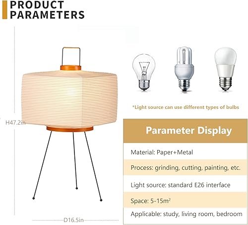 Miniatura 6 de PSXPSXO Lámpara de papel blanco lámpara de mesa japonesa de 472 pulgadas lámpara de papel para festival cuerpo de lámpara de mesa cromada lámpara de