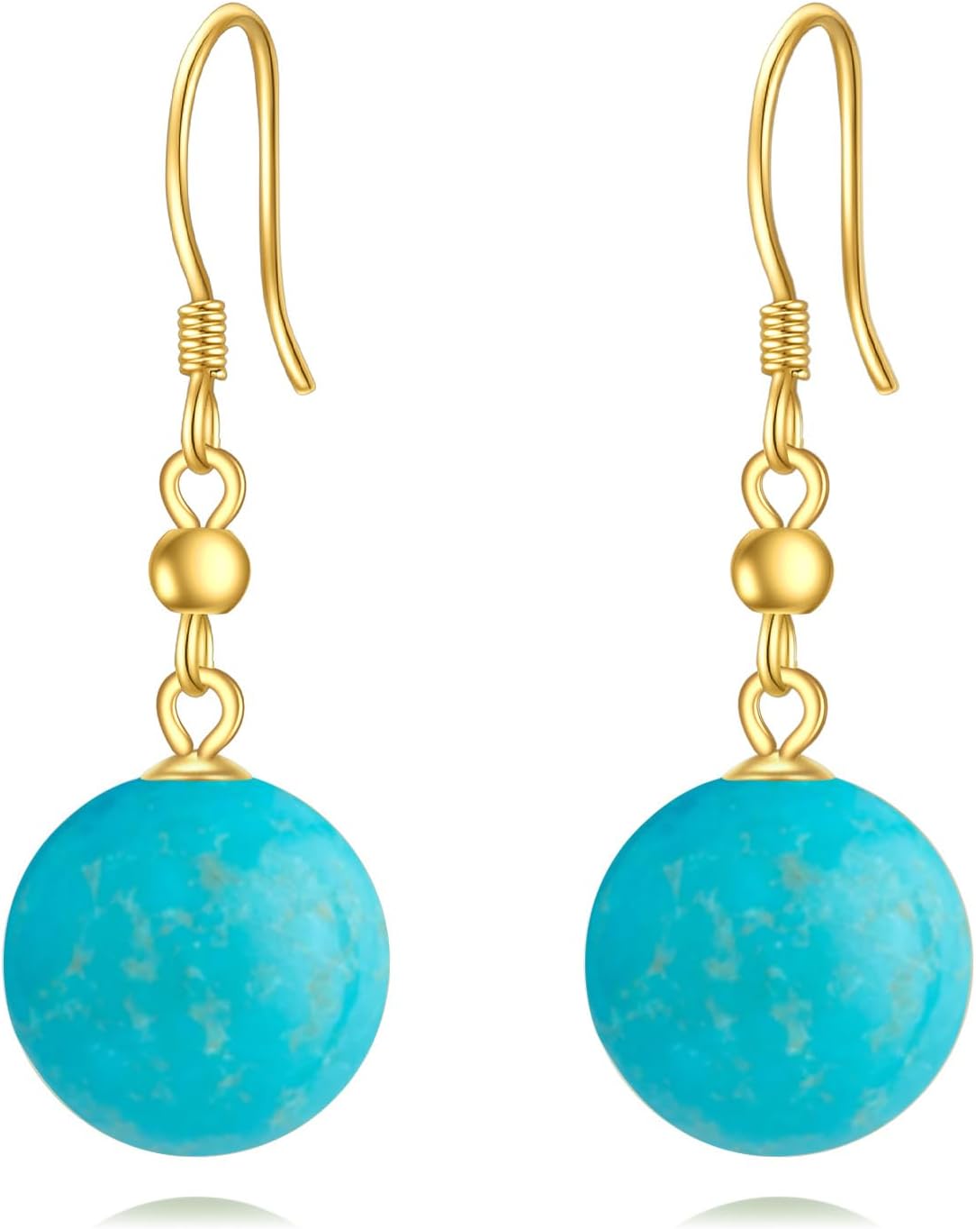 18kt Gold Over Sterling Silver Jade/Moonstone Dangle Earrings 10mm Round Bead Jewelry For Women Female Gifts