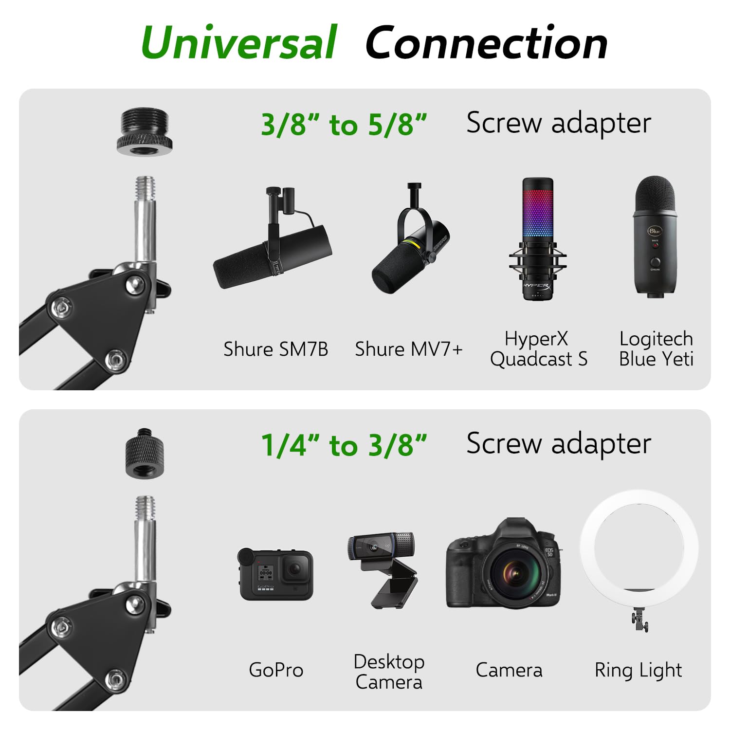 Accesorio de micrófono para brazo auge, accesorio de micrófono de escritorio adicional para micrófono elevador, brazo de micrófono para Shure SM7B Blue Yeti HyperX QuadCast S y More