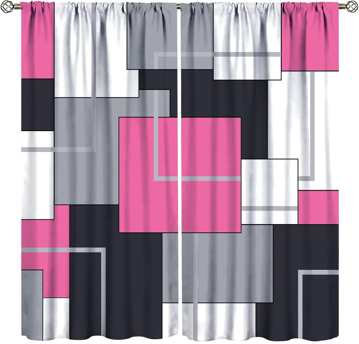 Pink Gray Curtains Black White Modern Geometric Abstract Aesthetic Curtain with Rod Pocket for Bedroom Living Room Home Decor Drapes Window Treatments 2 Panels Set 42x54 Inch