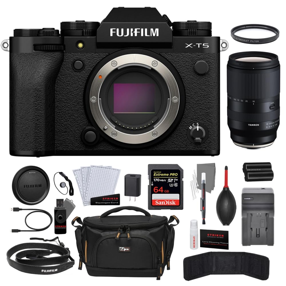 FUJIFILM X-T5 Digital Camera Body |Black Bundle with 18-300mm f/3.5-6.3 Di III-A VC VXD Lens + 64GB Card + UV Filter + Camera Case + Photo Starter Kit